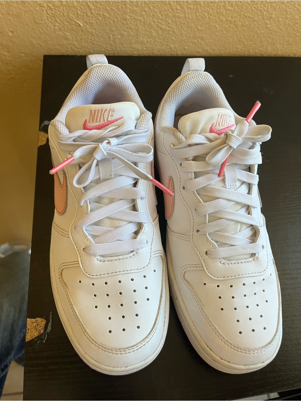 Nike Women's White Sneakers with Pink Accents